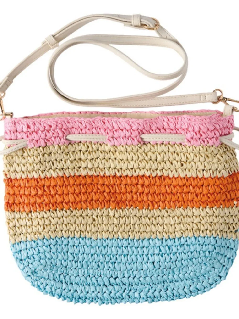 HandWoven Straw Crossbody Bag Natural Beaded - LIVE IN STYLE, NEW